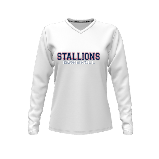 [CUS-DFW-TEES-CMF-VNK-LSL-WHT-FYXS-LOGO3] Decker Comfort T-Shirt (Female Youth XS, White, V Neck, Logo 3, Long Sleeve)