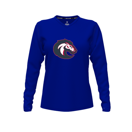 [FTLVCFRY-FYXS-LOGO1] Decker Comfort T-Shirt (Female Youth XS, Royal, V Neck, Logo 1, Long Sleeve)