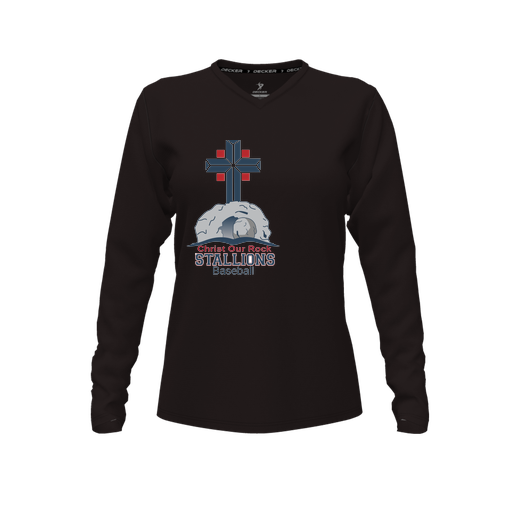 [CUS-DFW-TEES-PER-VNK-LSL-BLK-FYXS-LOGO2] Performance T-Shirt (Female Youth XS, Black, V Neck, Logo 2, Long Sleeve)