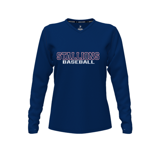 [CUS-DFW-TEES-PER-VNK-LSL-NVY-FYXS-LOGO3] Performance T-Shirt (Female Youth XS, Navy, V Neck, Logo 3, Long Sleeve)