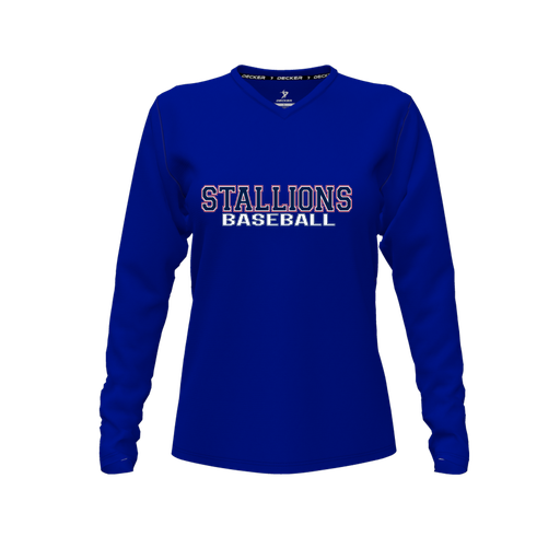[CUS-DFW-TEES-PER-VNK-LSL-RYL-FYXS-LOGO3] Performance T-Shirt (Female Youth XS, Royal, V Neck, Logo 3, Long Sleeve)