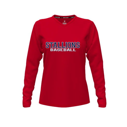[CUS-DFW-TEES-PER-VNK-LSL-RED-FYXS-LOGO3] Performance T-Shirt (Female Youth XS, Red, V Neck, Logo 3, Long Sleeve)