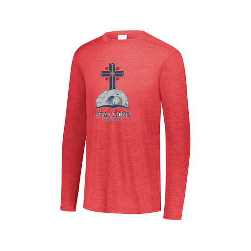 [3075.V96.XS-LOGO2] Decker Men's Tri-Blend T-Shirt - Long Sleeve (Adult XS, Red, Logo 2)