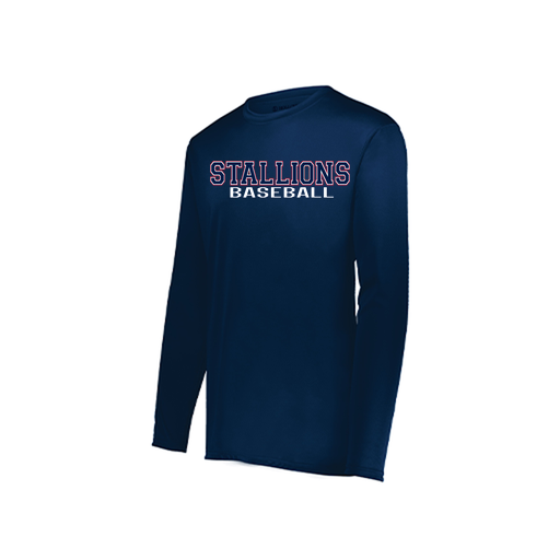 [222823.065.S-LOGO3] Youth LS Smooth Sport Shirt (Youth S, Navy, Logo 3)