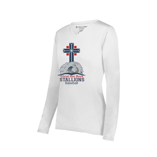 [222824.005.S-LOGO2] Ladies LS Smooth Sport Shirt (Female Adult S, White, Logo 2)