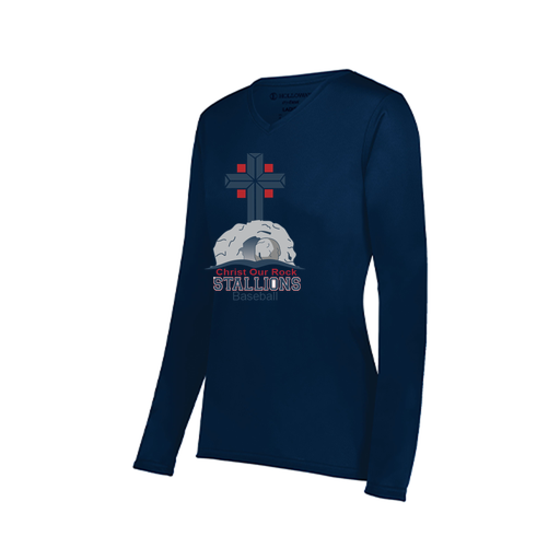 [222824.065.S-LOGO2] Ladies LS Smooth Sport Shirt (Female Adult S, Navy, Logo 2)