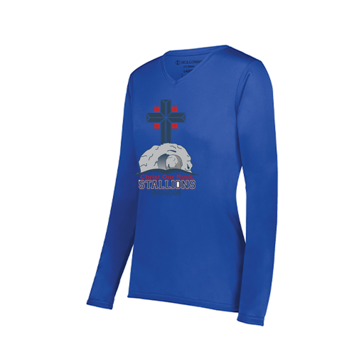 [222824.060.S-LOGO2] Ladies LS Smooth Sport Shirt (Female Adult S, Royal, Logo 2)